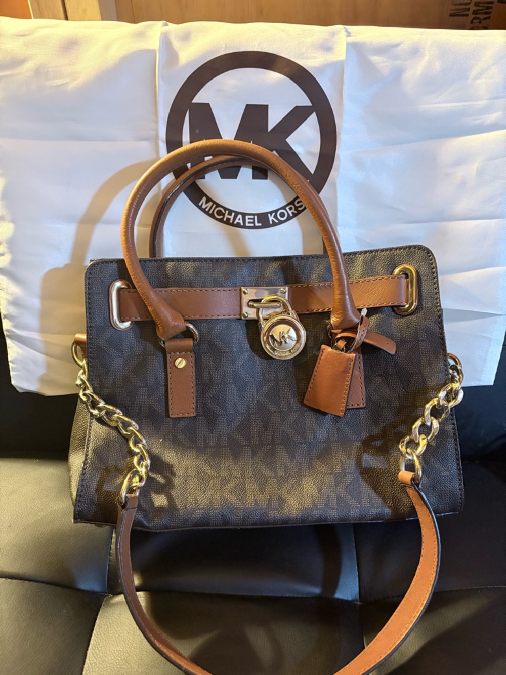 Michael Kors Brown and Tan Logo Satchel - Picture 3 of 5